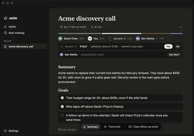 Aside in dark mode